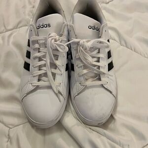 adidas White Sneakers with Black Three Stripes